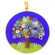 Glass Of Venice Murano Glass Millefiori Pendant "Tree of Life" in Gold-Plated St