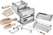 [Imperia] Pasta Maker Machine- Deluxe 11 Piece Set w Machine, Attachments, Recipes and Accessories - Made in Italy, Make Authentic Homemade Noodles Like Spaghetti, Ravioli and Fettuccine