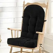 ROFIEJOX Rocking Chair Cushion - Chenille Fabric, High-Density Sponge, Durable Comfort Non-Slip Bottom Tufted Seat Pads with Ties, Chenille︱Black, 44x19x4 inch