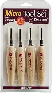 FLEXCUT Carving Tools, Deep U-Gouge Micro Tool Set, Razor Sharp High Carbon Steel Blades, Set of 4 (MT500)