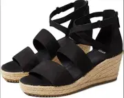 Eileen Fisher 8 Wali Black TUmbled Leather Wedge Espadrilles Sandals NEW
