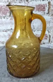 Vintage MCM Amber Glass Jug W Diamond Pattern As New