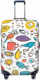 [CADREWY] colorful Hand Drawn Feathers On White Print Travel Suitcase Cover Luggage Protector with Elastic Anti Scratch for Carry On, Black, Small