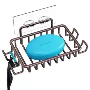 Stainless Steel Adhesive Soap Bar Holder Soap Dish w/ 4 Hooks for Bathroom