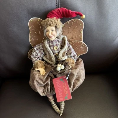 Vintage Winward Holidays Woodland Fairy Elf 13” Shelf Sitter Figurine Birds Nest