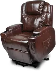 Real Leather Recliner Electric Lift Massage Disable Chair Sofa Armchair Heating with Electric headrest (Brown)