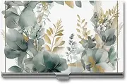 [LKHDS] Slim Aluminum Alloy Business Card Holder Gold And Green Leaves Pocket Business Card Case Portable Business Card Wallet Business Card Holders Handheld Card Box for Women Men, style, One size, Style