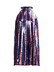 Multicolour Striped Sequin Halter Neck Dress