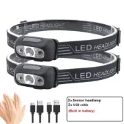 Strong Light Headlamp Portable LED Sensor Headlamp USB Rechargeable Head Flashli
