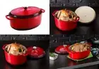 Lodge 7 Quart Oval Enameled Dutch Oven. Classic Red Enamel Cast Iron
