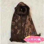 歐洲代購 LV 路易威登 LOGOMANIA SHINE 雙面羊毛真絲圍巾 流蘇 披肩 栗色 M71383 免運