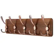 Rustic Pine Wood Wall Coat Rack with 5 Triple Hooks, 16" Hole to Hole, Farmho...
