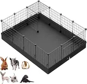 LANGXUN 16pcs Metal Wire Storage Cubes Organizer, DIY Small Animal Cage Rabbit, Guinea Pigs, Puppy | Pet Products Portable Metal Wire Yard Fence (Black, 16 Panels)