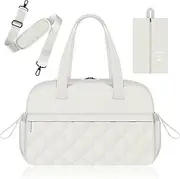 Puffer Women's Travel Bag, 35L Weekender Bag, Travel Bag, Hand Luggage, with Moisture-proof Bag and Shoe Bag, Lightweight Carry Bag for Fitness, Travel, Hospital, Everyday Use TILYMOL, beige, L, Gym