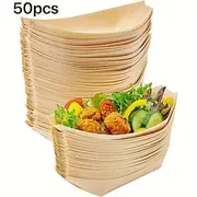 50pcs Wooden Disposable Food Boats, Bamboo Snack Bowls for Sushi, Appetizers, Finger Foods – Perfect for Wedding, Birthday Party, Back to School, and Christmas