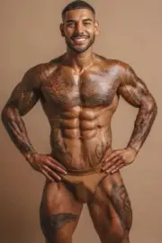 [O326] Handsome Man Cute Model Showing Off Body Male Physique Photography