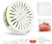 Fruit Washing Bowl with 15 Pcs Food Storage Bags, 2 in 1 Fruit Strainers and Colanders with Strainer for Kitchen and Fridge, Colanders & Food Strainers with Lockable Lid and Foldable Handle, White
