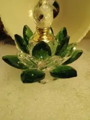 Emerald Green Lotus Flower Crystal Perfume Bottle with Dabber - New In Gift Box