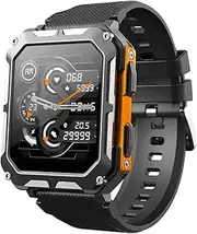 WAHK RAHK The Indestructible Smart Watch For Men (Answer/Make Call) - Rugged Outdoor Fitness Tracker with Call Function - Heart Rate, Blood Pressure,Sleep Monitor Smartwatch (Black Orange)