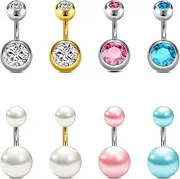 [MODRSA] Belly Button Ring Gold Belly Button Piercing Silver Belly Rings for Women Surgical Steel Belly Button Rings Clicker Belly Button Ring Pink Pearl Navel Ring