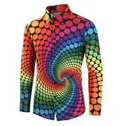 Men's Optical Illusion Geometric Pattern Shirt Button Up Shirt Long Sleeve Vintage Designer Retro Outdoor Casual Holiday Fall Winter Turndown Print Button-Dow