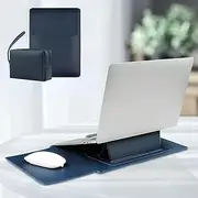 Frafuo Universal 13.3-14 Inch Laptop Sleeve Case Bag with Stand-Foldable Laptop Stand for Desk -Waterproof Lightweight Laptop Case Bag-Portable Leather Sleeve for Computer(Dark Blue)