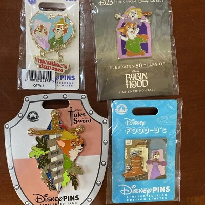 Disney Robin Hood Maid Marian 4 Pin Lot Valentines D23 New on Card LE Cute