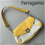 FERRAGAMO VINTAGE 正品 義大利製 鵝黃上掀式腋下肩背包 二手包 菲拉格慕 FR006