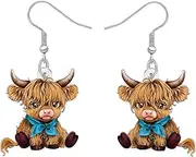 [DUOWEI] Cute Scotland Highland Cow Dangle Earrings Acrylic Cartoon Design Farm Animal Cattle Jewelry Accessories Scottish Gifts for Women Mom Charms