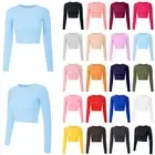 MixMatchy Solid Long Sleeve Round Neck Crop T Shirt Top