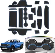 SKTU Door Slot Mat for 2024 2025 Ford Ranger Door Groove Gate Pad Ford Ranger 2024 2025 Accessories Fit 2024 2025 Ranger (XL/XLT/Lariat/Raptor) Door Compartment Cup Center Console Liners (17Pcs Blue)
