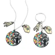 Nevermore Wednesday Addams Enid Sinclair Rainbow Window Necklace Keychain Set