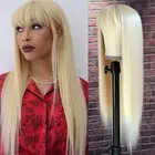 #613 Blonde Long Straight Synthetic Hair Wigs with Bangs Women's Costume Wig ...
