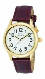 TimeOptics Men's Talking Gold-Tone Day-Date Alarm Leather Band Watch # GWC128G