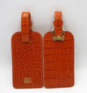 Luggage Tag Set of Two Leather Croc Embossed with Buckle Gump's Orange