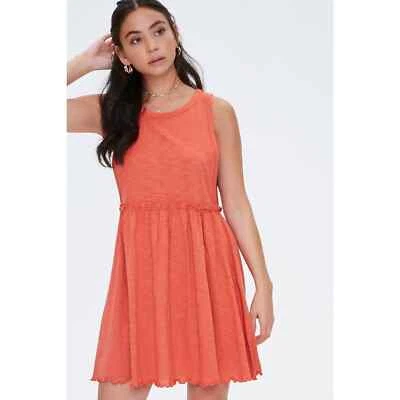 Forever 21 Ruffled Tank Skater Dress Size M Coral Lettuce Hem Above Knee Summer