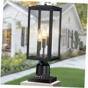 Dusk to Dawn Post Light Outdoor, Large 3-Light Lamp Post Light Fixture, Modern