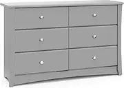 Storkcraft Crescent 6 Drawer Double Dresser (Pebble Gray) – GREENGUARD Gold Certified, Nursery Dresser for Kids Bedroom