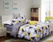 Geometric Quilt/Doona/Duvet Cover (King Size Bed) M421 Grey Yellow