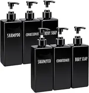 Segbeauty Soap Dispenser, 6 Pcs 500ml Shampoo and Conditioner Dispenser, Soap Dispenser Set in Plastic, Hand Wash Dispenser with Printed Labels, Bathroom Accessories (Black)