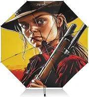 [PDZRMY] UV Protection Travel Umbrella Cowboy Woman Westen Compact for Rain and Sun - Auto Open and Close UPF 50+ Windproof Portable 46” Sun Umbrella for Women and Men