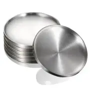Stainless Steel Plates 6 Pcs Metal Double Layered Dinner Plates Unbreakable D...
