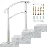 VEVOR 3-Step Handrails for Outdoor Steps Fits 1 or 3 Steps Matte White Stair Rail Wrought Iron Handrail with Installation Kit Hand Rails for Outdoor S