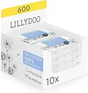 LILLYDOO Baby Wipes with 99% Water, 10 x 60 Pieces (600 Wet Wipes), 100% Biodegradable Cloth, No Perfumes & Mild Like Cotton and Water