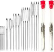 50Pcs Big Eye Hand Sewing Needles, 5 Sizes Sewing Needles 1.65” 1.8” 2” 2.2” 2.36” with 2Pcs Clear Tube (Random Colour)