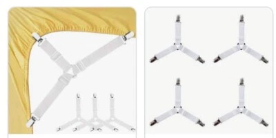 4pcs Bed Suspender Straps Mattress Fastener Holder Triangle Sheet Clips White