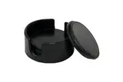 Leatherkart Genuine Leather Round Coasters-Black
