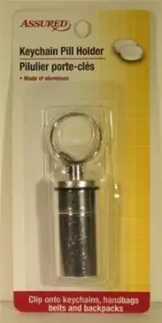 ASSURED Waterproof Medicine Pill Box Bottle Container KEY CHAIN Ring NEW