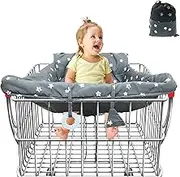 Shopping Cart Cover for Baby, 2-in-1 Shopping Trolley Cover for Toddler Portable Foldable High Chair Comfortable Grocery Cart Cushion with Carry Bag for Restaurant Seat (Grey B)