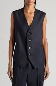 Bottega Veneta Subtle Stripe Wool Herringbone Vest in Black/Blue Melange at Nordstrom, Size 4 Us